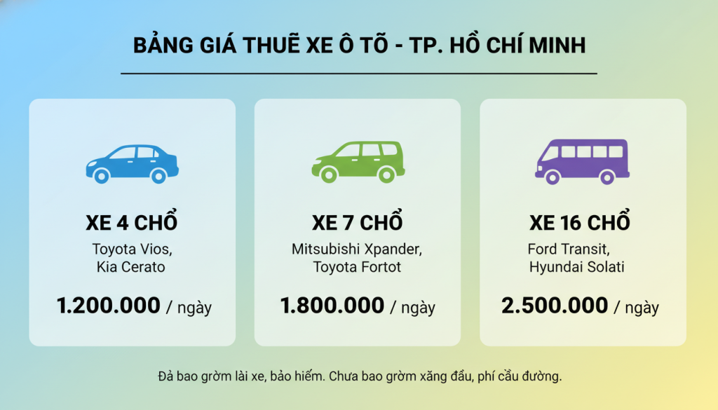 Bảng giá thuê xe Sài Gòn cập nhật mới nhất năm 2026