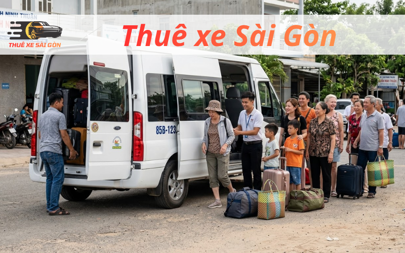 nhóm khách thuê xe 16 chỗ tại Sài Gòn