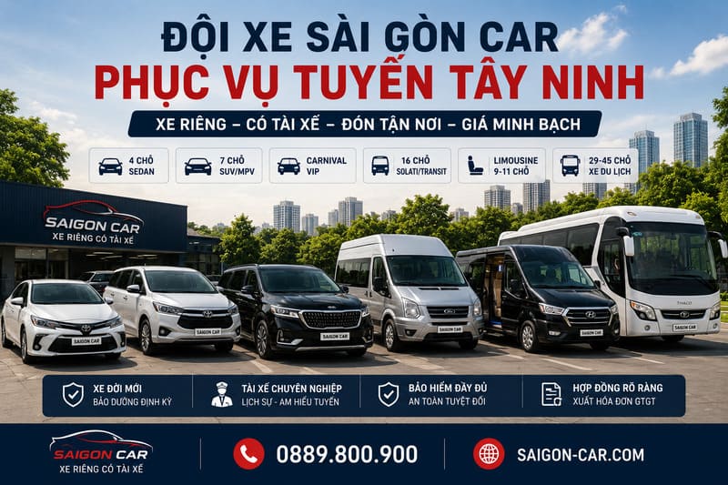 Đội xe Sài Gòn Car phục vụ tuyến Tây Ninh