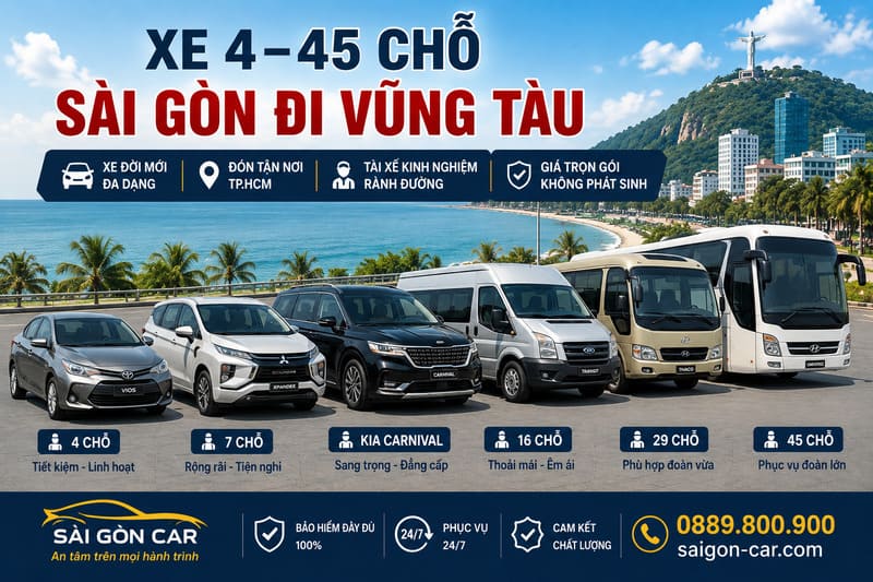 Các dòng xe Sài Gòn đi Vũng Tàu 4–45 chỗ